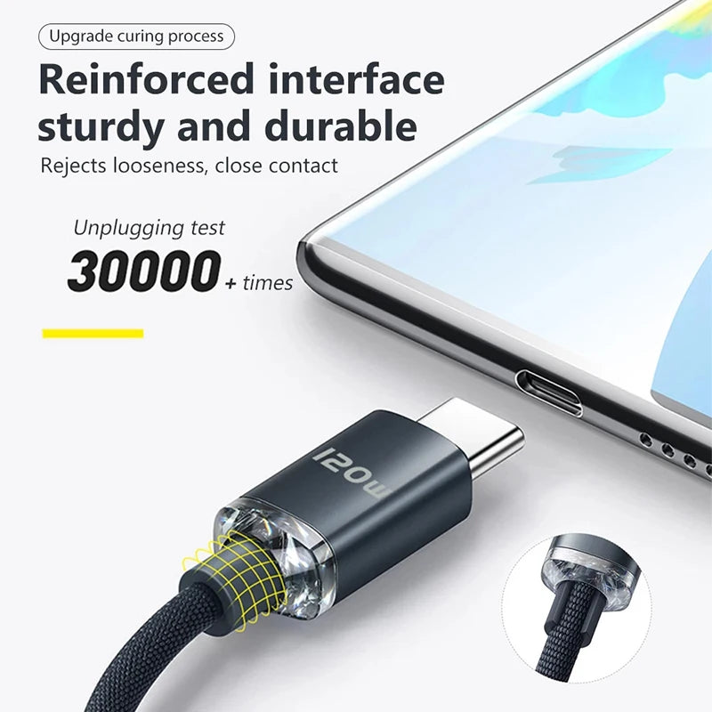 120W USB Type-C Fast Charging Cable, 6A Quick Charge for Samsung S23, Xiaomi 13, Realme, Huawei & More