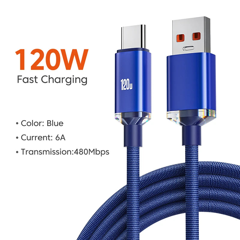 120W USB Type-C Fast Charging Cable, 6A Quick Charge for Samsung S23, Xiaomi 13, Realme, Huawei & More