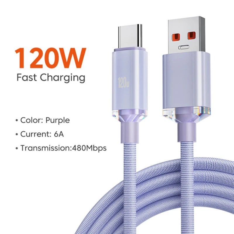 120W USB Type-C Fast Charging Cable, 6A Quick Charge for Samsung S23, Xiaomi 13, Realme, Huawei & More