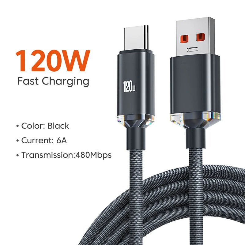 120W USB Type-C Fast Charging Cable, 6A Quick Charge for Samsung S23, Xiaomi 13, Realme, Huawei & More